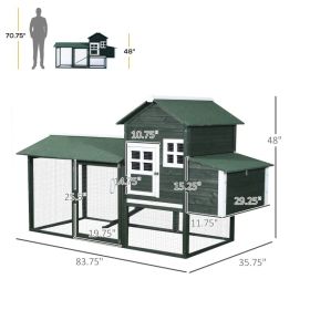 Wooden Chicken Coop, Hen House Outdoor With Run Nesting Box, Asphalt Roof, Removable Tray, Ramp, Poultry Cage For 2-3 Chickens, Green (Option: Green)