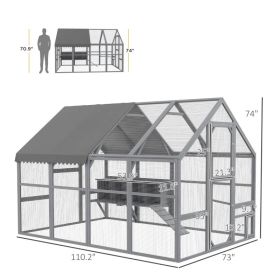 Large Chicken Coop With Nesting Box, Water-Resistant And Anti-UV Cover For 8-12 Chickens, Gray (Option: Gray)