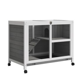 Desk/Table Sized Rabbit Hutch with Wheels (Option: Grey-985x610x200 mm)
